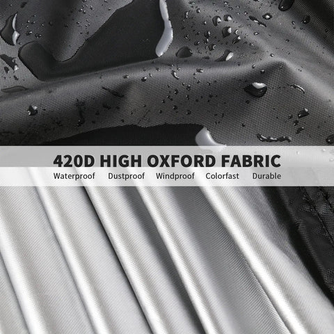 Close-up of waterproof 420D Oxford fabric for Outdoor Prep Table Cover 48 Inch Waterproof UV Resistant Fadeproof Patio Table Shield.