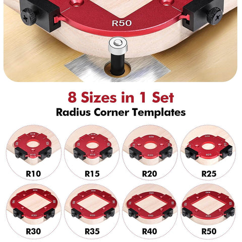 2 Pack Router Corner Radius Template Kit All Metal Aluminum Jig For Woodworking 8-In-1 Arc Guide Set R10 To R50 Layout