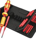 Pro Grade VDE Adjustable Torque Screwdriver Set 1.2 to 3 Nm Range with 15 Interchangeable Blades in a Tough Pouch displayed open