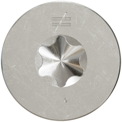 Badass Premium 14 X 5 Inch Type 316 Marine Grade Stainless Steel Wood Screws T27 Flat Head top view with star pattern.