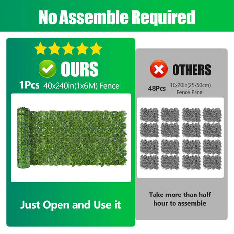 Artificial Ivy Privacy Fence Screen One Piece 240 By 40 Inches UV Resistant Outdoor Hedge shown unrolled for comparison
