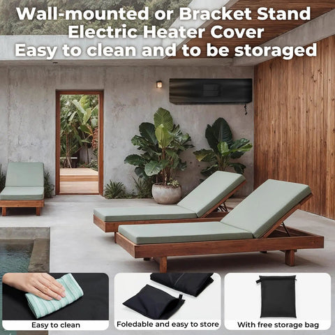 Heavy Duty Weatherproof Electric Patio Heater Cover With Remote Storage Bag installed on wall; easy to clean and store