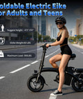 Rider on Folding Electric Bike With 1000W Peak Motor 25 MPH Top Speed 14 Inch E Bike 48V 10Ah Battery in city street