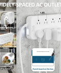 Weatherproof Outdoor Power Strip With 8 Spaced Outlets, 3 USB Ports And USB C, 6 Ft Extension Cord, wall mounted view