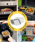 30 Pack Disposable Aluminum Foil 8x8 Inch Square Pans With Lids Parchment Paper Sheets And Stickers Kit used for baking, grilling, air frying, storing.