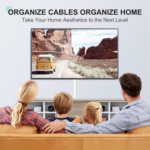 Family watching TV with 254 Inch Cord Hider for Wall Wires and TV Cables Easy Cable Management Hides Wires on a Wall for TV Mounts