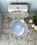 Round Resin Toilet Seat for Bathroom with iridescent design, positioned over the toilet bowl in a stylish bathroom setting.