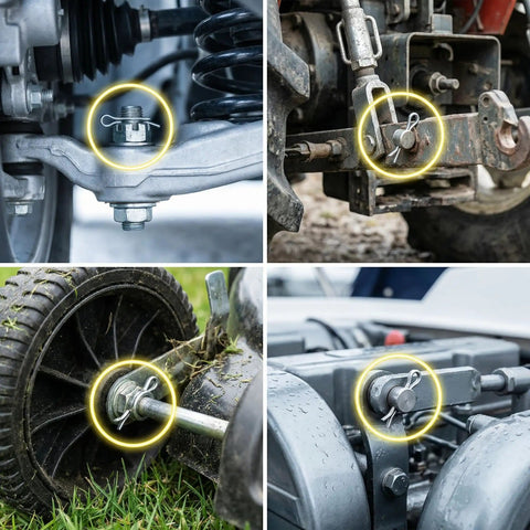 Pro Grade Heavy Duty Cotter Pin Kit With 110 Pieces In Eight Sizes used in automotive and machinery applications.