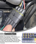 Heavy Duty Road Ready Electrical Wire Connectors Slick Quick Crimp Terminals in use with snap-button clasp for secure connection.
