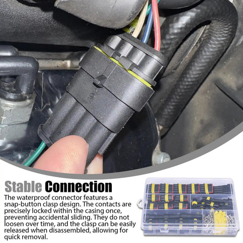 Heavy Duty Road Ready Electrical Wire Connectors Slick Quick Crimp Terminals in use with snap-button clasp for secure connection.