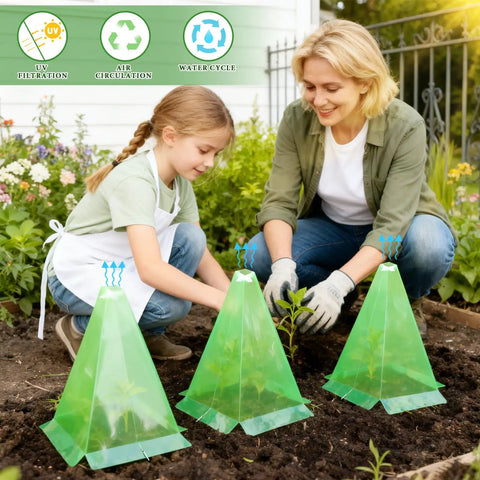 30 Pack Plastic Seedling Cloche Garden Covers For Plants Reusable Green Clear Bell Shields With Ground Spikes And Cross Supports 7.8 Inch By 11 Inch Mini Greenhouse To Stop Birds Slugs And Sun Damage