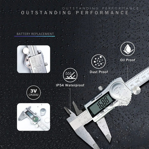 6 Inch Digital Caliper With LCD Display Stainless Steel Electronic Vernier Calipers IP54 Waterproof on wet surface