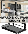 Under Desk Cable Management Tray For Cords And Wires installed with devices, medium fit, black carbon steel, home office organizer