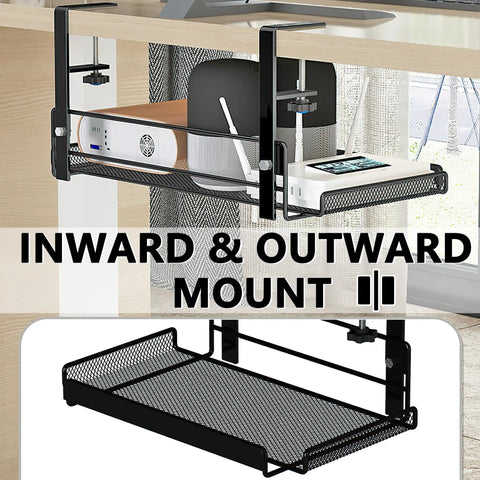 Under Desk Cable Organizer And Desktop Cord Keeper With Versatile Wire Management Box For Computer Setup slays the clutter game with black metal design.