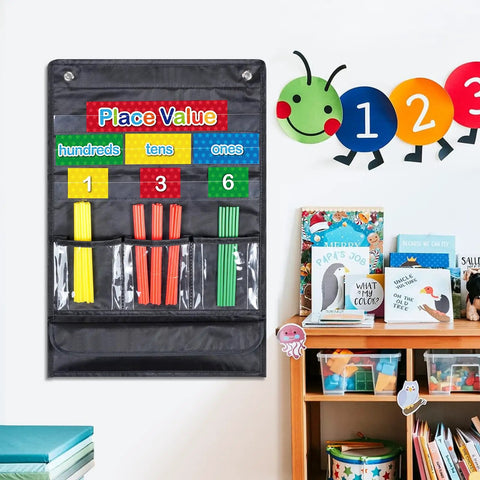 Place Value Pocket Chart Set With Magnetic Counting Caddie For Classroom And Home Math Lessons Hundreds Tens Ones