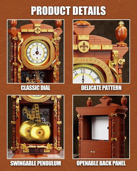 Vintage Pendulum Clock Block Set With Real Clock Function And Linkable Pendulum For Adults And Kids 6 Plus A Dope Hands On Buildable STEM Toy That Doubles As Unique Home Decor And Collectible