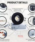 Canless Recessed Gimbal Downlight 3 Inch Eyeball Spotlight 8W Dimmable With 5 CCT Adjustable Product Details Diagram