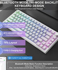 Fresh White 75 Percent Wireless Mechanical Keyboard With Volume Dial Knob And Hot Swap Sockets Tri Mode Bluetooth USB C Wired RGB Backlit showcasing side engraved keycaps.