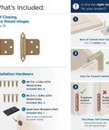 Variable Overlay Self-Closing Face Mount Cabinet Hinge In Champagne Bronze Finish with installation hardware and instructions