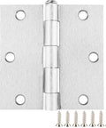 Heavy Duty Brushed Nickel Door Hinges 3.5 Inch Square Corner showing hinge and screws for exterior cabinets and wooden boxes.