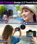 Dual camera setup with 3.2-inch touch screen on 8K Ultra HD Vlogging Camera With WiFi, Autofocus And 88MP Still Photos