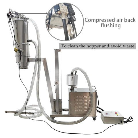 Industrial Grade Pneumatic Vacuum Conveyor And Feeder Loader with stainless steel design and compressed air flushing system.