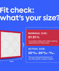 Diagram showing nominal size 21x21x1 and actual size 20 13/16x20 13/16x13/16 for Six Pack 21x21x1 Air Filters With MERV 11 MPR 1000