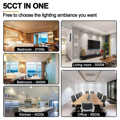 Recessed Lighting 4 Inch RGBCW Color Changing 12W LED Downlights with Junction Box,1080Lumens in bedroom, bathroom, kitchen, living room, office.