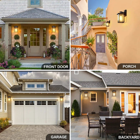 Upgraded Motion Sensor Outdoor Wall Light With Dusk To Dawn Auto Mode Matte Black Exterior Porch Lamp in various house settings