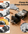 Kickass Smart Fractal Mini Bench Vise With Self Adjusting Dual Jaw Precision Clamp For Drill Press Circuit Boards Pipes And Odd Parts A Hella Useful Diy Workbench Staple shown clamping various shapes like a banana and a statue.