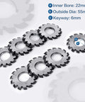 Beefy Gear Cutter Set For Lathe And CNC Mills DP16 Involute With 14.5 Degree Bore 22 R8 Shank Milling Arbor Holder Includes No.1 Through No.8 Gear Cutters Alloy Steel Tools For Precision Milling And Gear Machining showing 22mm bore and 55mm outside diameter.