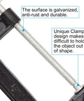 Close-up of Heavy Duty 6 Inch C Clamp Set Built Tough For Woodworking Welding And Building Projects with rust-resistant coating