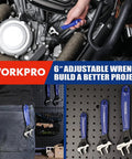 Six Inch Adjustable Wrench With Wide Jaw For Medium Bolts M6 To M16 Beefy Heavy Duty CR-V Steel hanging and in use