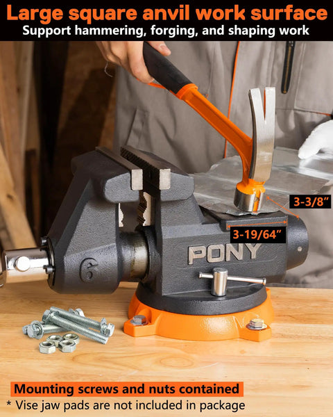 Beefy Heavy Duty Bench Vise With Six Inch Jaw 8800 Lbs Clamping Force 360 Degree Rotatable Base And Anvil