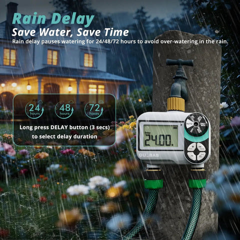 Brass Sprinkler Timer With Waterproof LCD Screen, Programmable Hose Watering System For Garden, Rain Delay Mode.