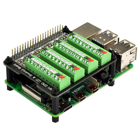 Raspberry Pi GPIO Status LED and Terminal Block Breakout Board HAT for A Plus 3A Plus B Plus 2B 3B 3B Plus and 4B, green terminal blocks