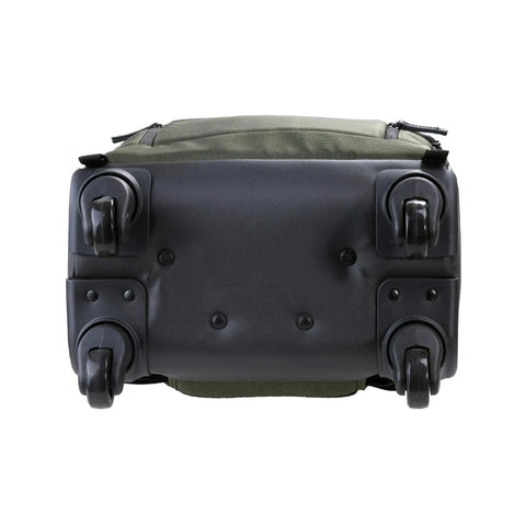 55BT Carry On Camera Backpack Trolley For DSLR And Mirrorless Gear Green sturdy wheels bottom view