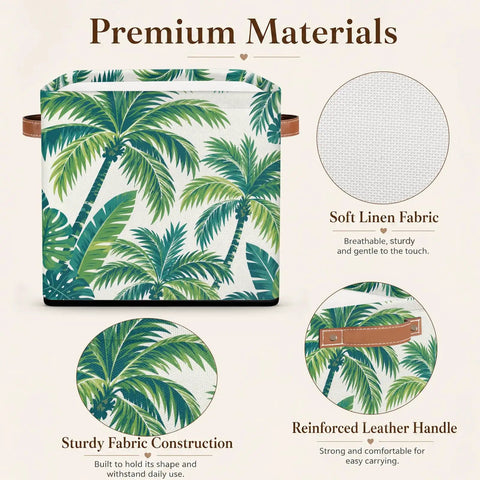 13 Inch Foldable Cube Storage Bins With Reinforced Handles Heavy Duty Waterproof Fabric Closet Organizer with tropical leaf design.