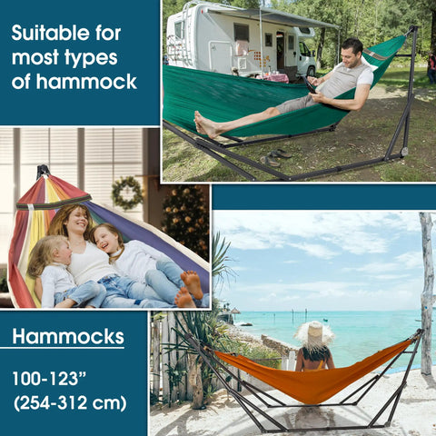 Foldable Hammock Stand For Camping And Home Use, Collapsible Double Hammock Set With 600 Lbs Capacity, adjustable size display