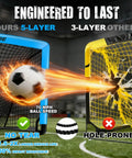 Soccer ball hitting durable pop-up goal compared to a damaged one, demonstrating Backyard Pop Up Soccer Goals Set For Kids And Toddlers