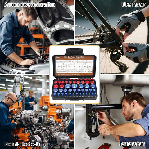 All In One 52 Piece Thread Checker Kit For Nuts And Bolts With 28 SAE And 24 Metric Gauges used in automotive, bike, school, and home repairs
