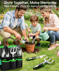 Family using 10 Piece Garden Tool Set With Heavy Duty Storage Tote Workhorse Includes Pruner Trowel Transplanter Hand Rake Weeder Cultivator Repot Mat Gloves Plant Tags And Carrying Case Rust Resistant Tools With Non Slip Ergonomic Handles For Women And Men Green while planting