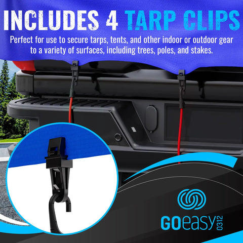 Heavy Duty Bungee Cords With Hooks 30 Pack - Assorted Sizes 10 In 18 In 24 In 32 In 40 In Plus 8 In Canopy Bungees With Tarp Clips in use