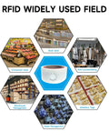 Image showing various applications of 100 Pcs UHF RFID Sticker Tags 860 960 MHz Long Range RFID Labels for different industries.