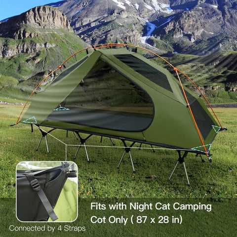 Camping Cot Tent Combo For Solo Adventures Waterproof Off Ground Bed For Adults 1 Person Ultra Portable Green 87x28 in