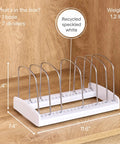StoreMore Adjustable Bakeware Rack With Steel Wires Seven Adjustable Dividers shown on wooden background