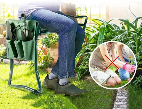 Person using Kneeling Garden Bench Seat 2 In 1 Folding Stool With Tool Pouches Heavy Duty Garden Kneeler And Chair in garden