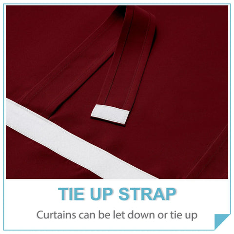 Close-up of Door Blackout Curtain With Self Stick Straps No Drill Easy Fit One Panel Burgundy Red 26 By 40 Inches Kit Included