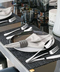 Elegant table setting with 40 Piece Heavy Duty Stainless Steel Flatware Set For 8 Includes Steak Knife, Dinner Forks, Dinner Spoons