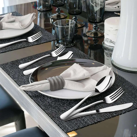 Elegant table setting with 40 Piece Heavy Duty Stainless Steel Flatware Set For 8 Includes Steak Knife, Dinner Forks, Dinner Spoons